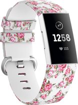 Siliconen Smartwatch bandje - Geschikt voor White Rose Fitbit Charge 3 / 4 bandje - Strap-it Horlogeband / Polsband / Armband - Maat: Maat S