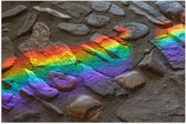 Poster Glanzend – Regenboog Lichtstralen op Stenen - 75x50 cm Foto op Posterpapier met Glanzende Afwerking