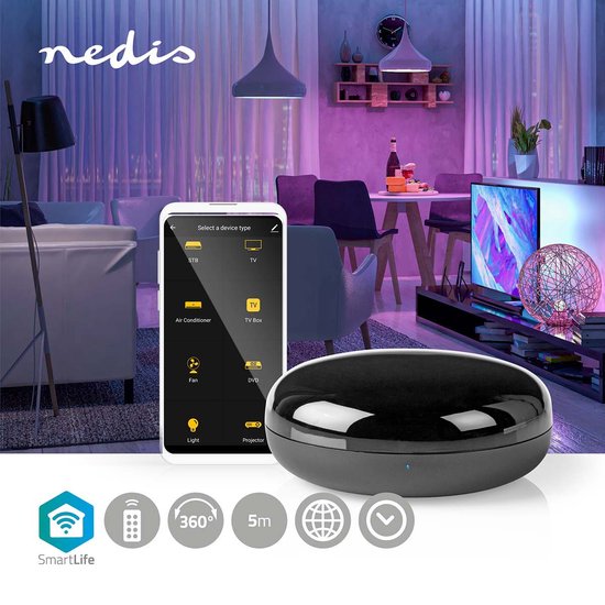 Nedis SmartLife IR Afstandsbediening - Wi-Fi - Universeel - Signaalbereik: 5 m - 38 KHz - USB Gevoed - Android / IOS - Zwart - Nedis