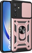 Arara Hoesje geschikt voor Samsung Galaxy A34 hoesje met Ringhouder en Camera schuifje - shockproof case - Rosegoud