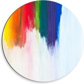 Dibond Muurcirkel - Verfstrepen in de Kleuren van de Regenboog - 50x50 cm Foto op Aluminium Muurcirkel (met ophangsysteem)