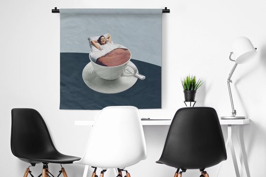 Tenture murale - Toile murale - Femme - Café - Vintage - 90x90 cm - Tapisserie