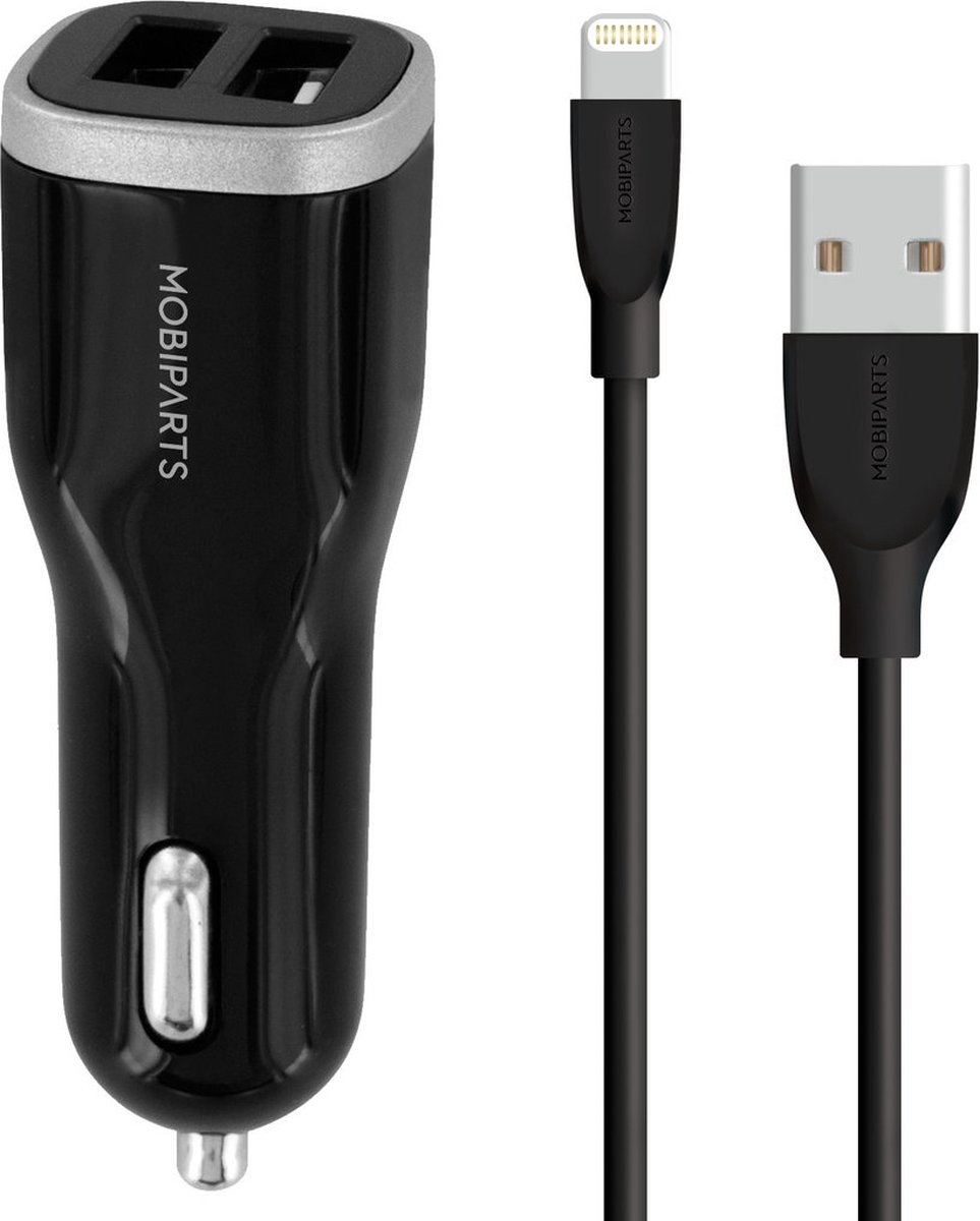 Mobiparts Autoloader - 12W/2.4A - 2 USB Poorten - Smart IC incl. 1m MFi Lighting Kabel - Zwart