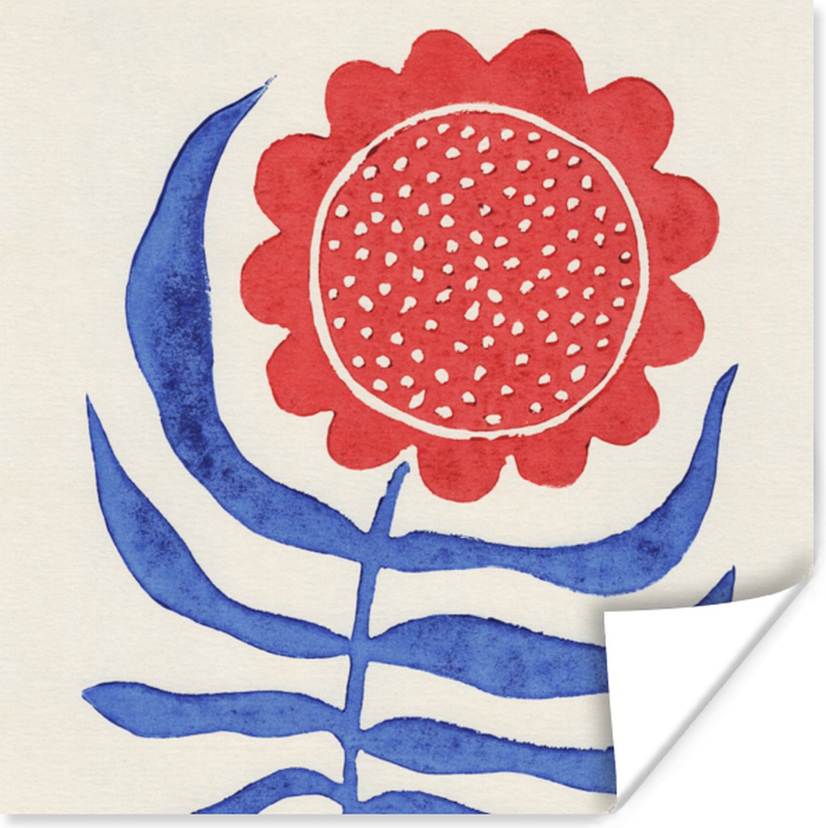 Poster Bloem - Plant - Rood - Blauw - 75x75 cm