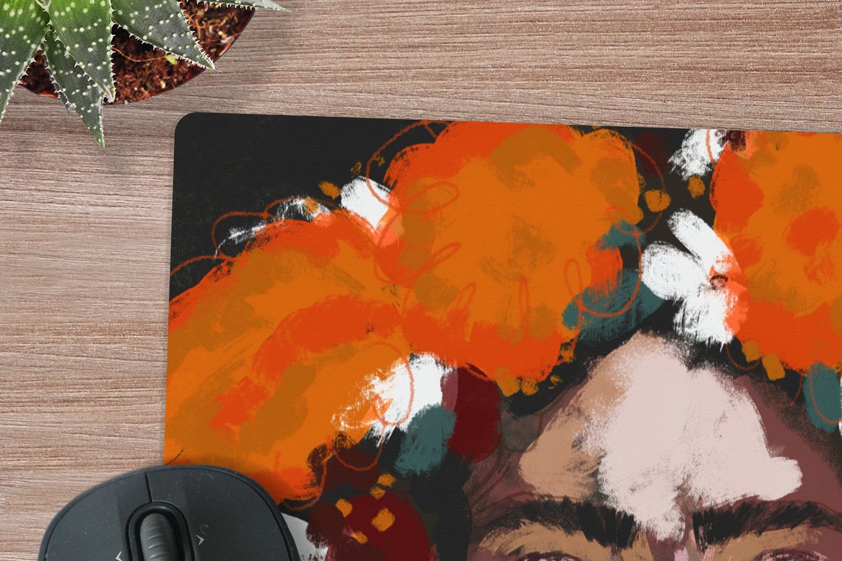 Muismat XXL 80x80 cm - Bureau onderlegger - Bureau mat Abstract - Vrouw - Portret - Verf - Bureaumat - Gaming mousepad xl - Bureaulegger groot - Computer deskmat
