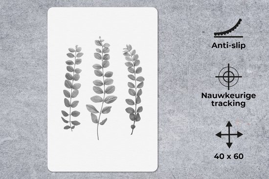 Muismat - Mousepad - Planten - Bladeren - Natuur - Wit - 40x60 cm - Muismatten