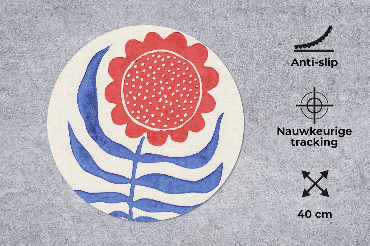 Muismat rond 40x40 cm - Mousepad Bloem - Plant - Rood - Blauw - Ronde muismatten