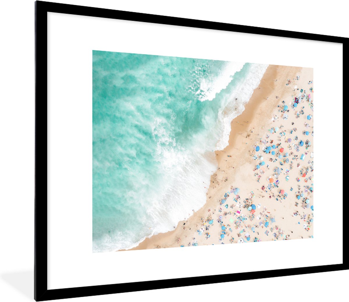 Fotolijst incl. Poster - Zee - Strand - Parasols - Zomer - 80x60 cm - Posterlijst