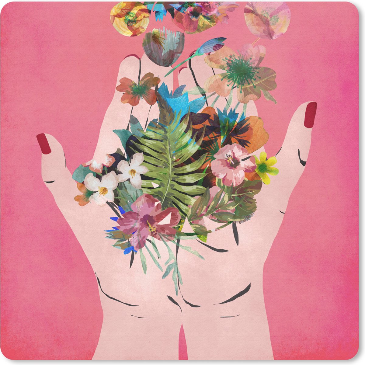 Muismat 20x20 cm - Mousepad Bloemen - Abstract - Roze - Kunst - Muismatten