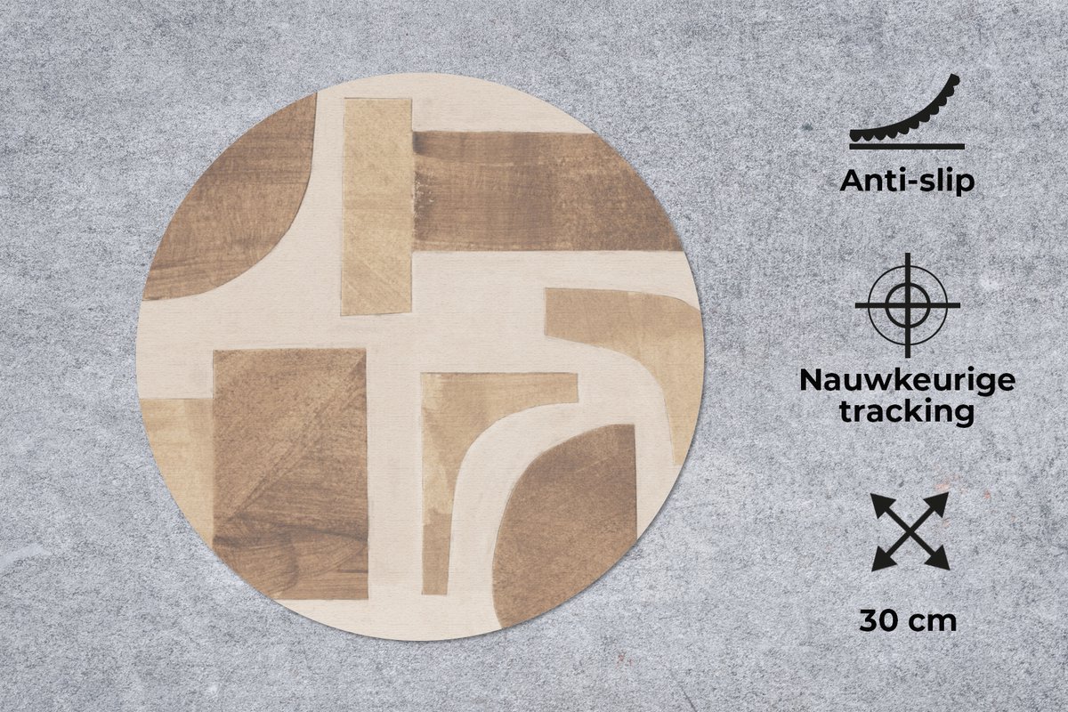 Muismat rond 30x30 cm - Mousepad Vormen - Abstract - Puzzel - Hout - Ronde muismatten