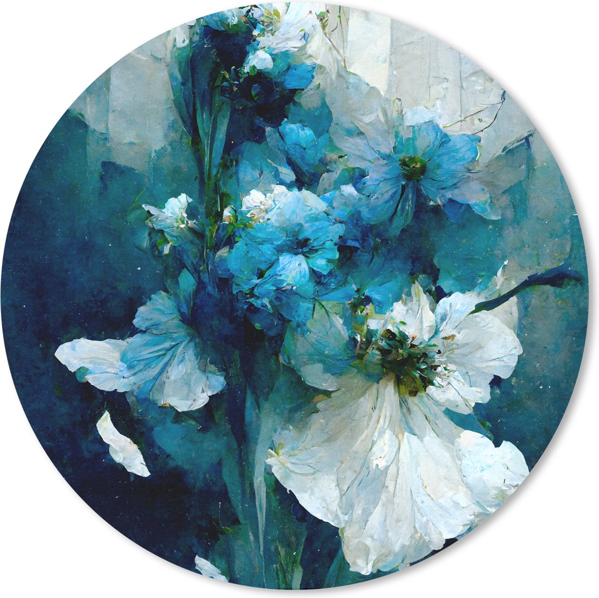Muismat rond 30x30 cm - Mousepad Bloemen - Boeket - Verf - Blauw - Ronde muismatten
