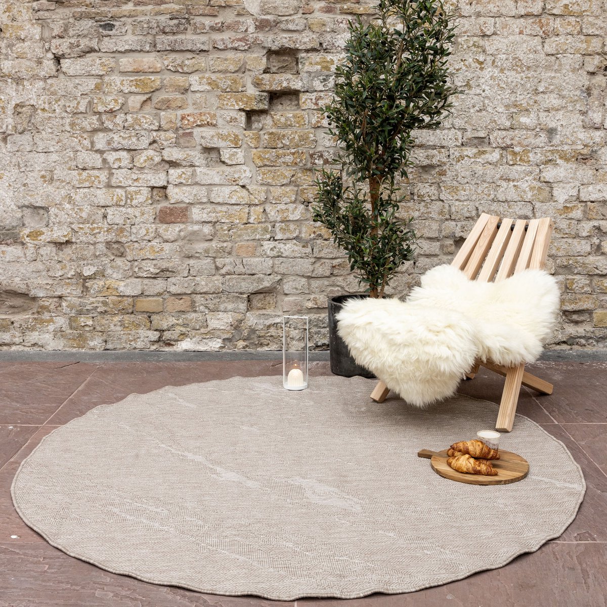 Rond Buitenkleed Marble - Naturel/wit - dubbelzijdig - EVA Interior - Rond 200 Ø - (L)