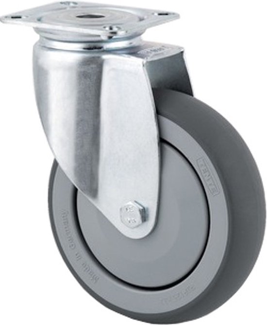 TENTE - Roulette pivotante 2470 PJP 125 non freinée - 125mm - Argent - Avec platine de fixation - Double roulement à billes avec protection fil