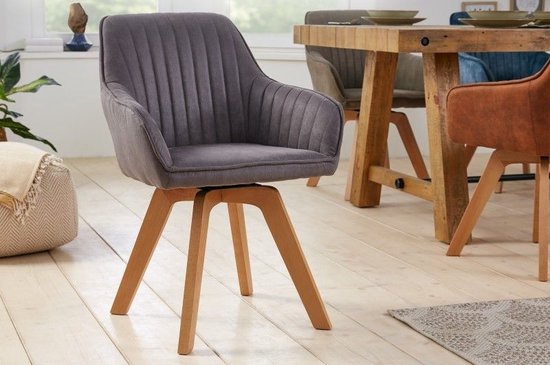 Draaibare design stoel LIVORNO vintage grijze beukenhouten poten met armleuningen - 41315