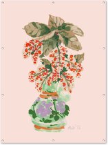 Muurdecoratie buiten Bloemen - Vaas - Planten - Pastel - 120x160 cm - Tuindoek - Buitenposter