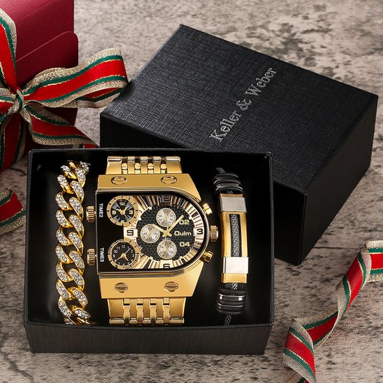 Montre de Luxe en or pour homme, Set complet en acier, grand cadran,  bracelet, cadeau... | bol.com
