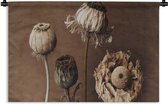 Wandkleed - Wanddoek - Bloemen - Planten - Droogbloemen - Bruin - 120x80 cm - Wandtapijt