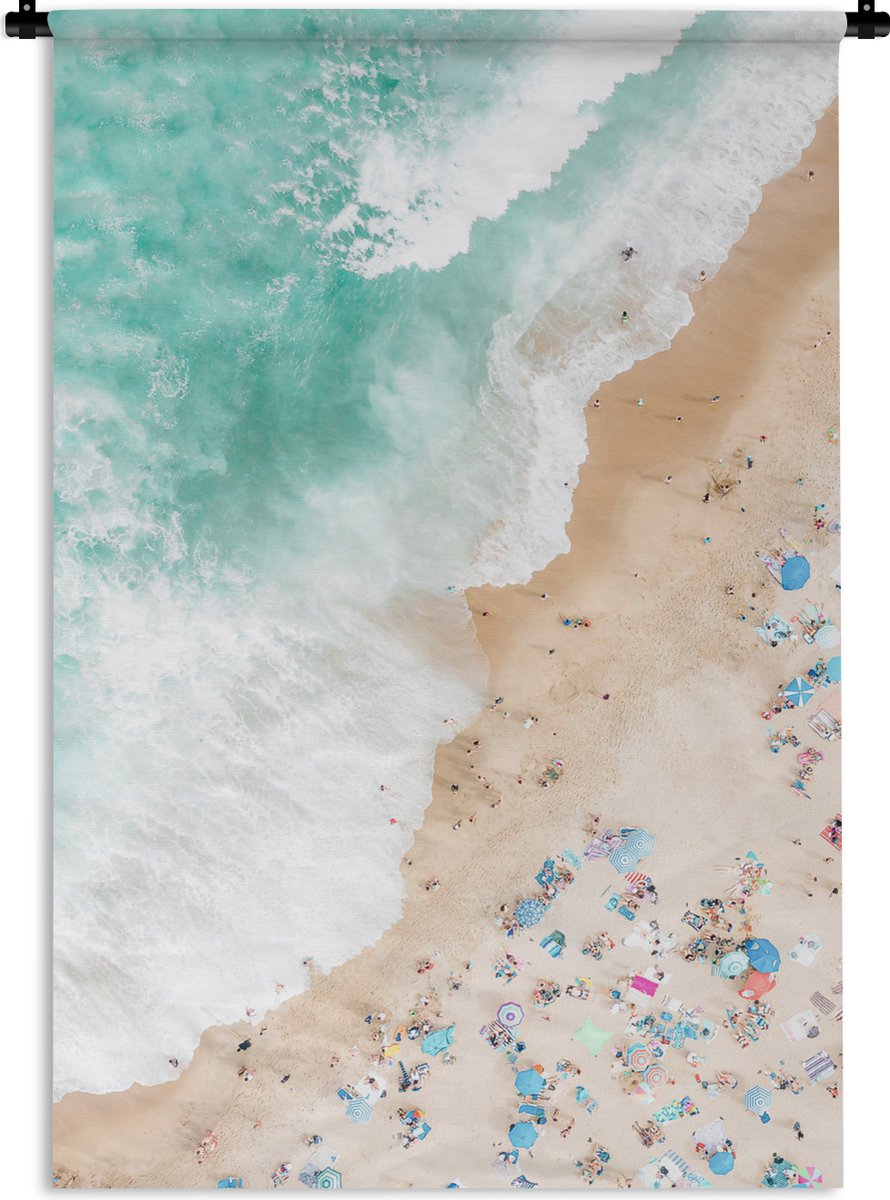 Wandkleed - Wanddoek - Zee - Strand - Parasols - Zomer - 60x90 cm - Wandtapijt
