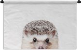 Wandkleed - Wanddoek - Egel - Dieren - Natuur - Wit - 90x60 cm - Wandtapijt