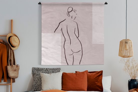 Wandkleed - Wanddoek - Vrouw - Line art - Lichaam - Pastel - 150x150 cm - Wandtapijt