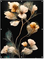 Tuinposter - Tuindoek - Tuinposters buiten - Bloemen - Zwart - Planten - Vintage - 90x120 cm - Tuin