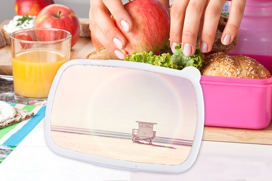 Lunch box Rose - Lunch box - Boîte à pain - Plage - Cabane - Soleil - Mer - Été - 18x12x6 cm - Enfants - Fille