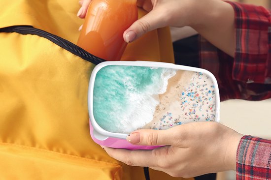 Lunch box Rose - Lunch box - Boîte à pain - Mer - Plage - Parasols - Eté - 18x12x6 cm - Enfants - Fille