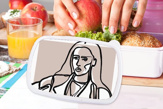 Boîte à pain Wit - Lunch box - Boîte à pain - Portrait - Femme - Dessin au Line - Pastel - 18x12x6 cm - Adultes