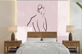 Behang - Fotobehang Vrouw - Line art - Lichaam - Pastel - Breedte 240 cm x hoogte 240 cm - Behangpapier