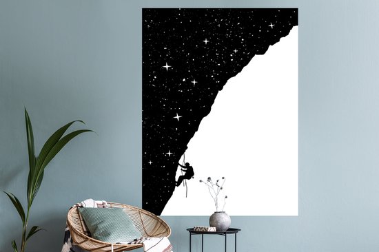 Stickers muraux - Film autocollant - Nuit - Escalade - Étoiles - Zwart - Wit - 90x120 cm - Film adhésif - Stickers muraux Chambre d'enfant - Papier peint autocollant