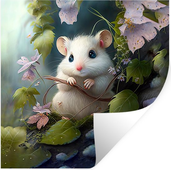 Muurstickers - Sticker Folie - Muis - Bos - Bloemen - Illustratie - Bosdieren - 50x50 cm - Plakfolie - Muurstickers Kinderkamer - Zelfklevend Behang - Zelfklevend behangpapier - Stickerfolie