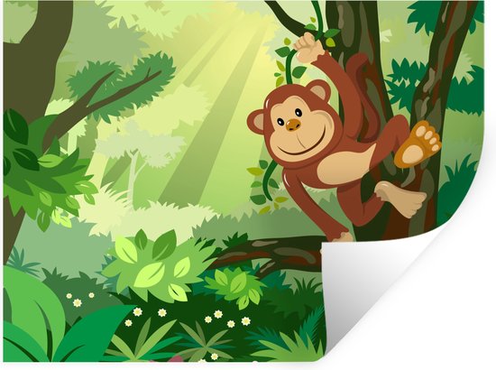 Stickers muraux - Film autocollant - Singe - Jungle - Garçons - Filles - Fleurs - Kids - 80x60 cm - Film adhésif - Stickers muraux Chambre d'enfant - Papier peint autocollant - Papier peint autocollant - Film autocollant