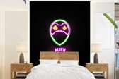 Behang - Fotobehang Gaming - Quotes - Neon - Alien gamer - Controller - Breedte 165 cm x hoogte 220 cm