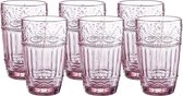 ARTICLES MÉNAGERS COMPLETS | Verres | Set de 6 verres à boire | Design en relief de 330 ml | Gobelet pour Water, thé glacé, jus (rose)
