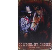Wandbord – Cowgirl - Cowboy - Paard - Retro - Wanddecoratie – Reclame bord – Restaurant – Kroeg - Bar – Cafe - Horeca – Metal Sign – 20x30cm