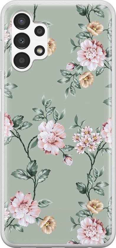Coque Samsung Galaxy A13 4G silicone - Fleurs - Coque souple pour téléphone - Fleurs - Vert