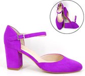 2609KK - Stravers - Neon Fuchsia Pumps met Bandje Maat 34 Kleine Maten Pumps met Blokhak