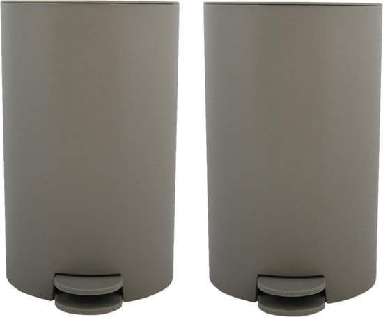 MSV Pedaalemmer - 2x - kunststof - taupe - 3L - klein model - 15 x 27 cm - Badkamer/toilet