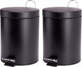 MSV Prullenbak/pedaalemmer - 2x - metaal - zwart - 5 liter - 20 x 28 cm - Badkamer/toilet