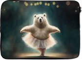 Laptophoes 13 inch - IJsbeer - Rok - Ballet - Portret - Dieren - Kids - Laptop sleeve - Binnenmaat 32x22,5 cm - Zwarte achterkant