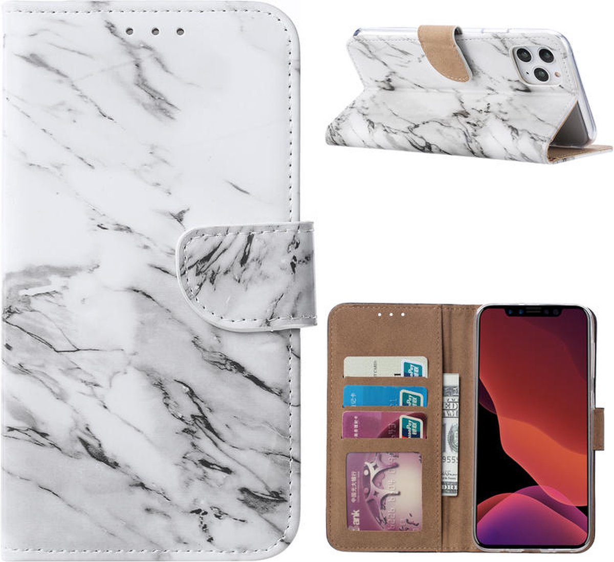 Cityhoesje - Bookcase - iPhone 11 Pro - Marmer Wit