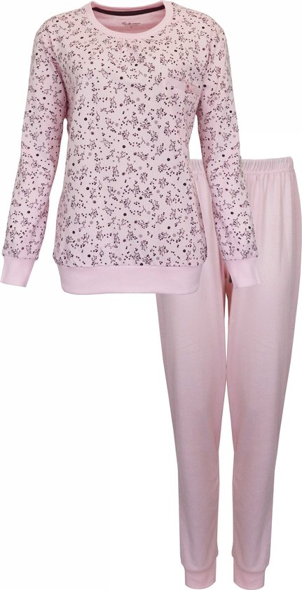 Normann Dames Badstof Pyjama Met Manchetten - Strepenlook Roze 36-38