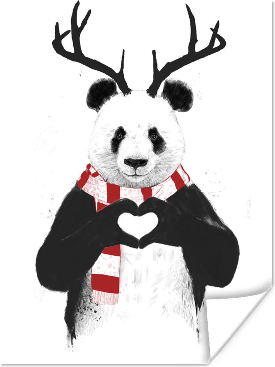 Poster Panda - Gewei - Sjaal - Hartje - 30x40 cm