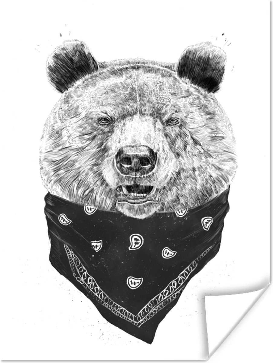 Poster Beer - Doek - Dieren - Wit - 90x120 cm