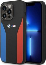 BMW M-Line Red and Blue Stripes Silicone Back Case - Geschikt voor Apple iPhone 14 Pro (6.1") - Zwart