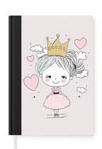 Notitieboek - Schrijfboek - Prinses - Kroon - Roze - Meisjes - Pastel - Notitieboekje klein - A5 formaat - Schrijfblok