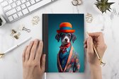 Notitieboek - Schrijfboek - Hond - Colbert - Bloemen - Portret - Blauw - Notitieboekje klein - A5 formaat - Schrijfblok