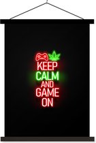 Posterhanger incl. Poster - Schoolplaat - Gaming - Neon - Keep calm and game on - Rood - Tekst - 90x120 cm - Zwarte latten