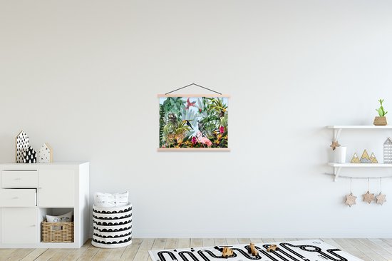 Porte-affiche avec affiche - Affiche scolaire - Jungle - Nature - Garçons - Filles - Enfants - Zebra - Flamingo - 40x30 cm - Lattes vierges