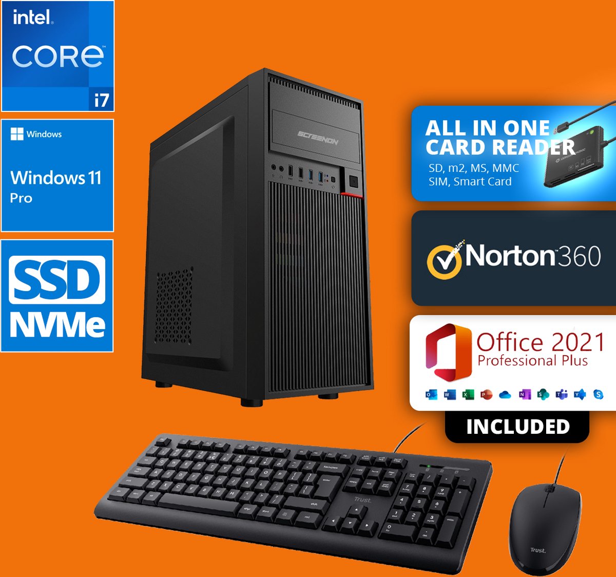 Intel Budget Office PC SET Office PC + Muis + Toetsenbord Inclusief